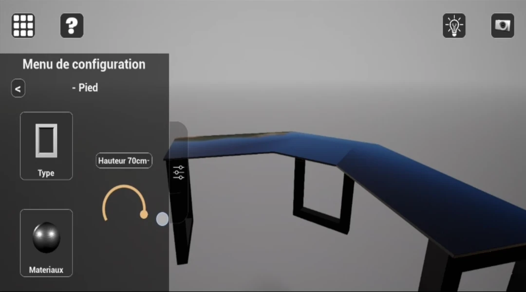 Interface du configurateur 3D sur smartphone
