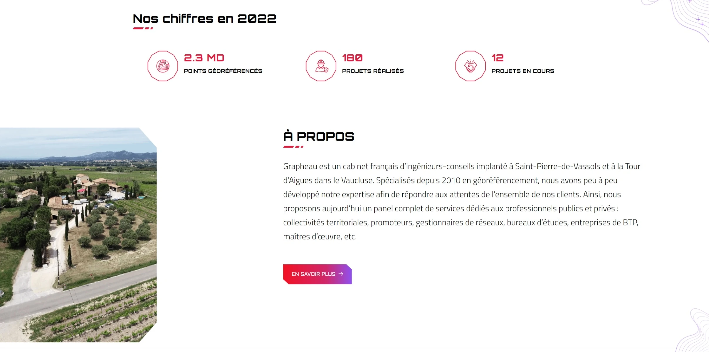 Section 'À propos' de la page d'accueil de Grapheau.fr