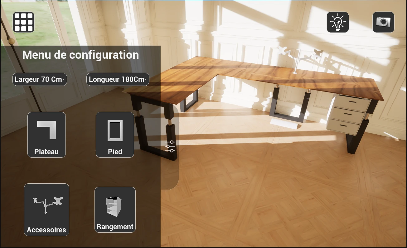Interface du configurateur 3D sur smartphone