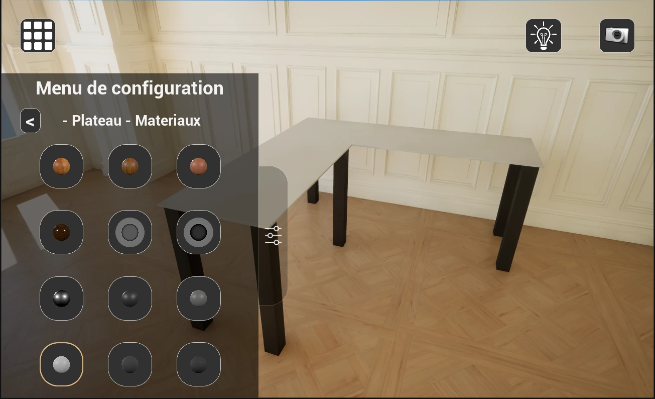 Interface du configurateur 3D sur smartphone