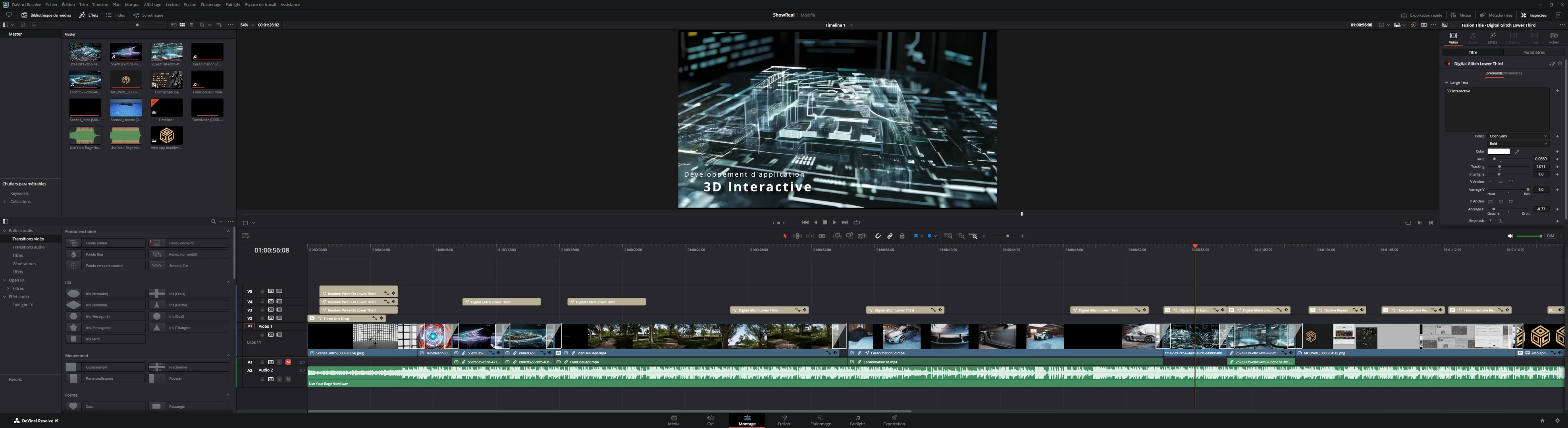 Image Montage du showreel sous DavinciResolve